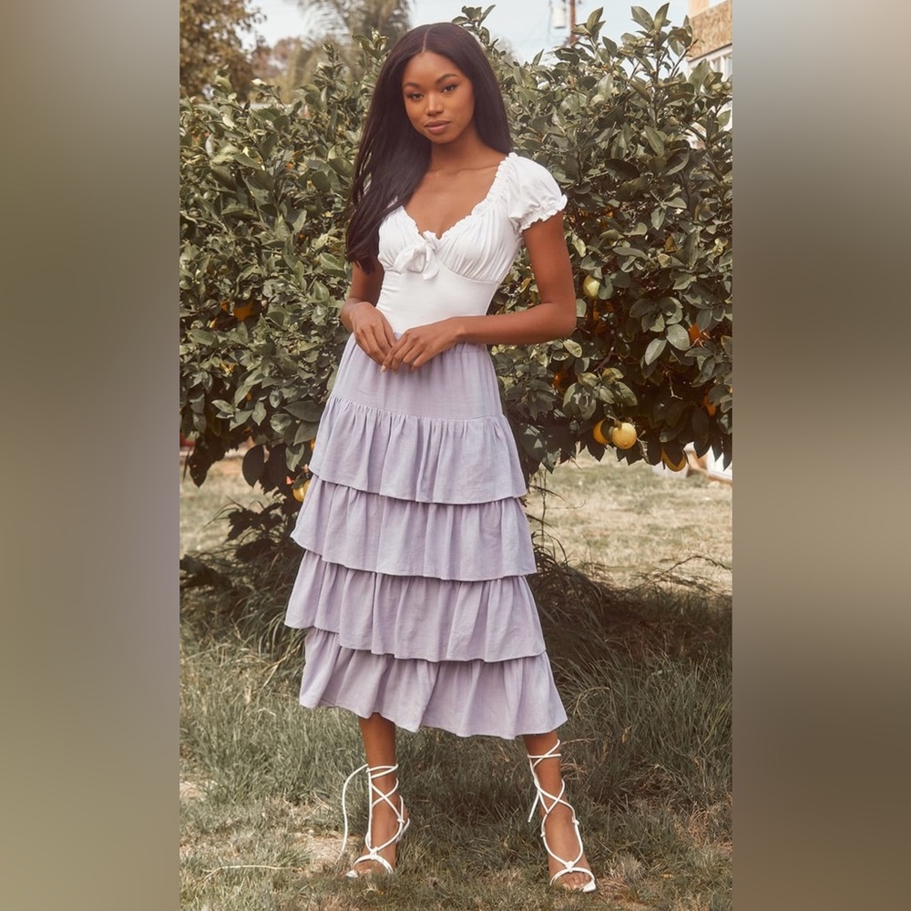 Lulus Flawlessly Flouncy Lilac Tiered Midi Skirt